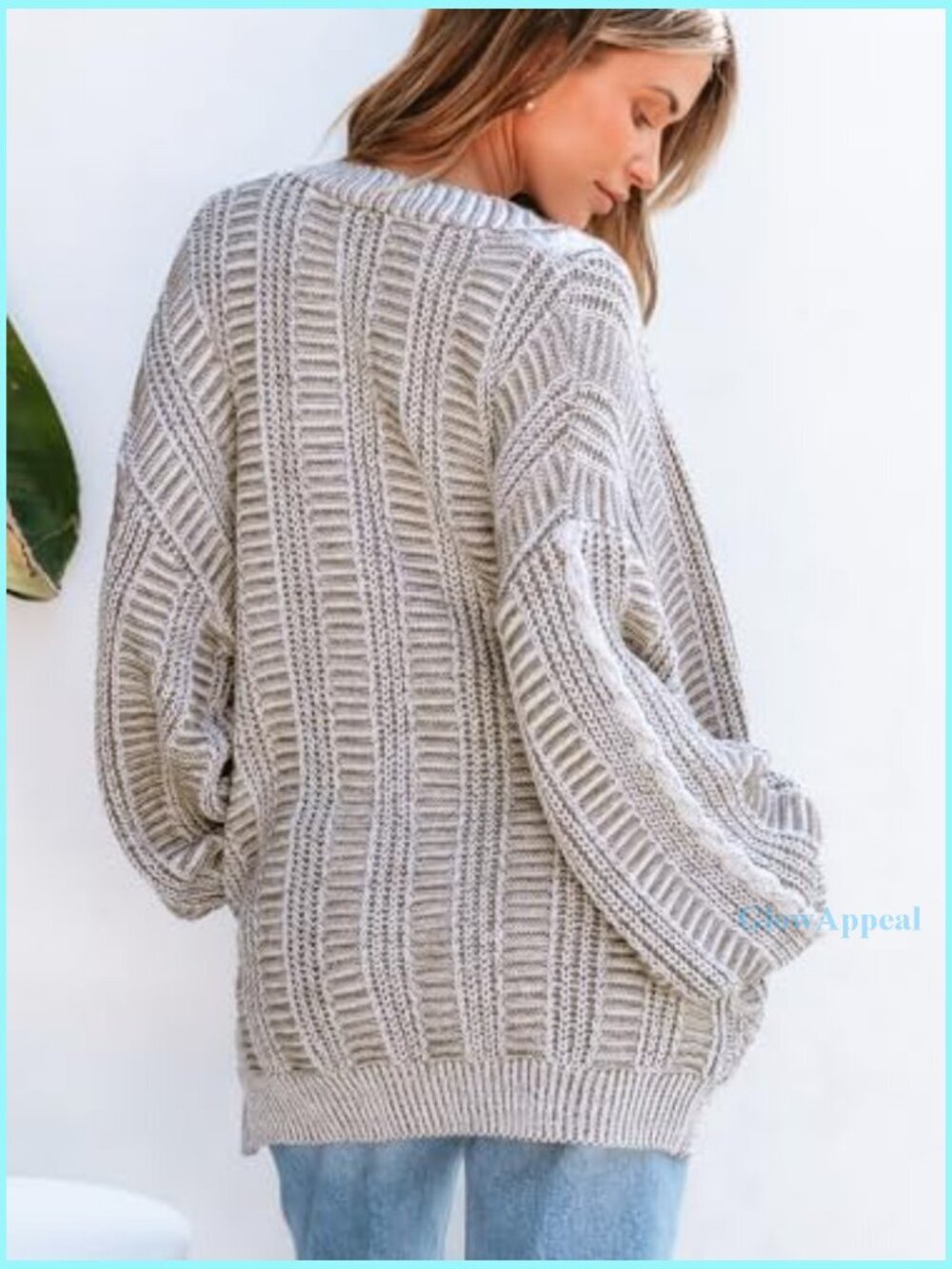 Oversized Chunky Knit Cardigan Sweater with Pockets, Open Front - Picture 2 of 6